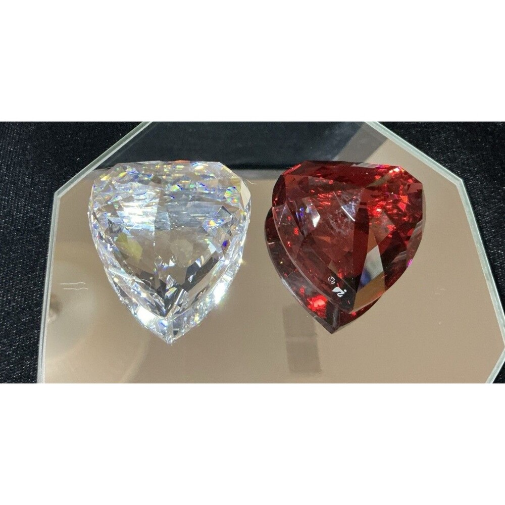 2 SWAROVSKI CRYSTAL RED and Clear HEART Paperweight, With COA